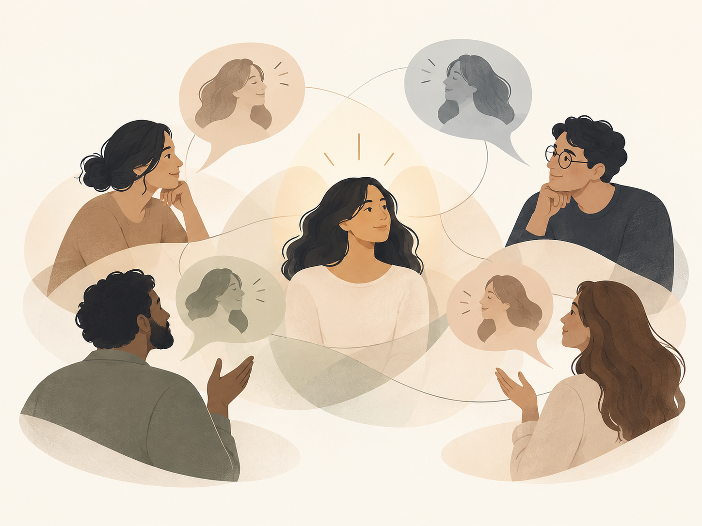Illustration of people sharing perspectives that help someone reflect and grow